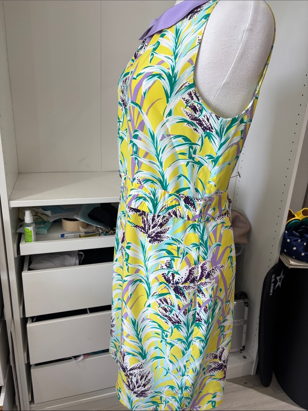 kate spade Yellow Tropical Print Mini Dress with Lavender Collar - Picture 3 of 15